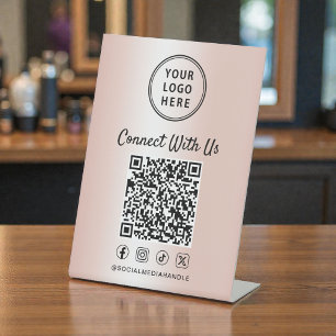 ビジネス ロゴ QR コード ローズゴールド テーブルトップ 台座サイン