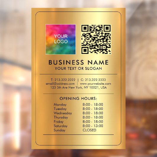 ビジネス ロゴ QR コード 営業時間 フェイク ゴールド ウィンドウサイン (シート2)