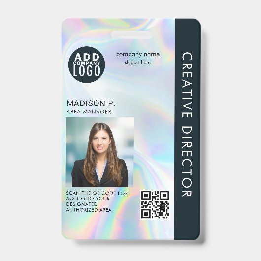 ビジネス ロゴ QR コード 従業員写真 IDを追加 バッジ (表面)