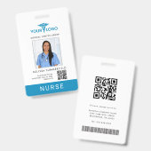 ビジネス ロゴ QR コード 登録看護師 写真 ID バッジ (正面＆裏面)