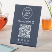 ビジネス ロゴ QR コード 青 テーブルトップ 台座サイン (インサイチュ)