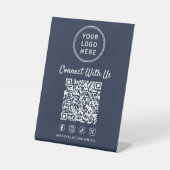 ビジネス ロゴ QR コード 青 テーブルトップ 台座サイン (正面)