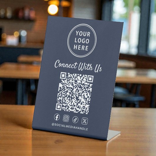 ビジネス ロゴ QR コード 青 テーブルトップ 台座サイン