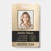 ビジネス 従業員 写真 偽 ブラシ ゴールド ブラック ID バッジ (正面)