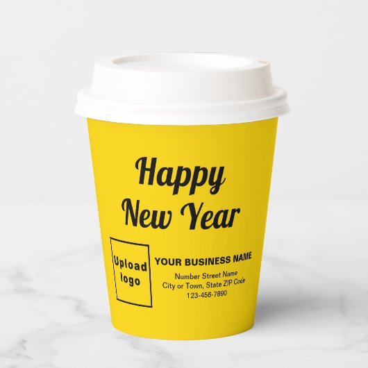 ビジネス 新年 黄色 ペーパカップ 紙コップ (正面)