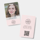 ビジネスIDカード |赤面ピンクガーリーモダンスタッフ バッジ (正面＆裏面)