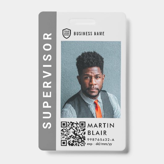 ビジネスIDロゴ |写真モダン社員スタッフ バッジ (Front)