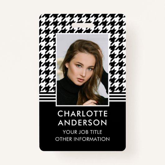ビジネスID従業員フォト千鳥格子の白黒 バッジ (正面)