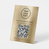 ビジネスQRコードとロゴのメタリックゴールド 台座サイン (正面)