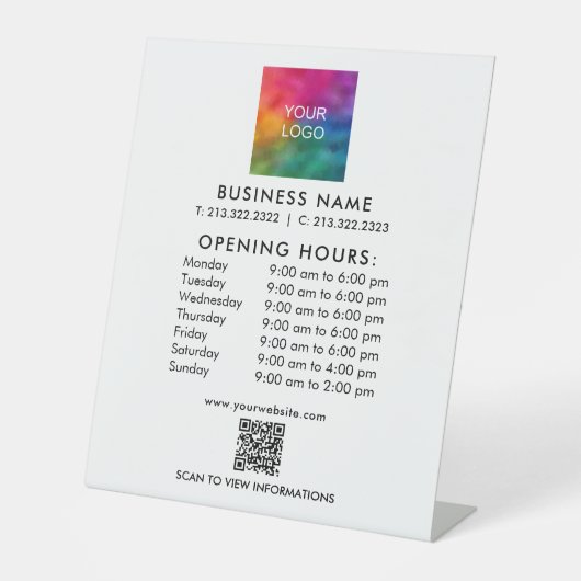 ビジネスQRコードの営業時間ロゴカスタム 台座サイン (正面)