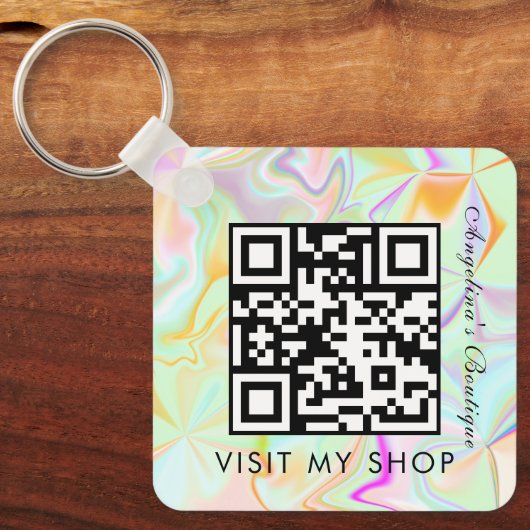 ビジネスQRコードホログラフィフェイクックモノグラムの キーホルダー (正面)