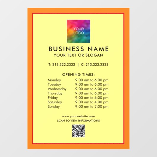 ビジネスQRコードロゴの営業時間シンプル ウィンドウサイン (シート)