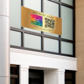 ビジネスQRコードロゴ金ゴールド水平屋外 横断幕 (ビルの外側)