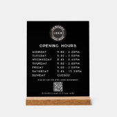 ビジネスQRコードロモダンゴ営業時間黒 アクリルサイン (正面)