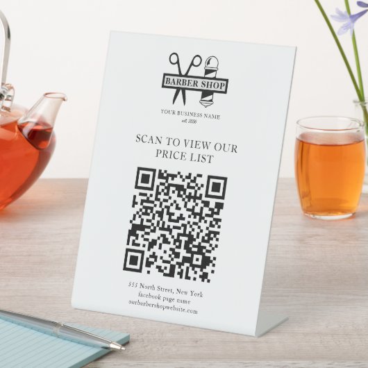 ビジネスQRコード理容師サロン名ロゴ価格表 台座サイン (インサイチュ)