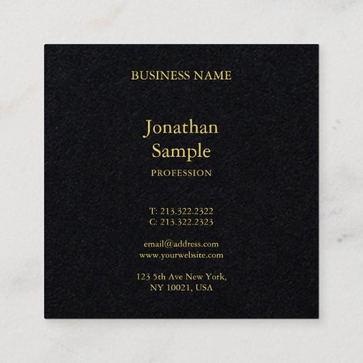 ビジモダンエレガントネスのミニマルなブラックテンプレート スクエア名刺 (裏面)