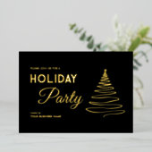 ビジモダンエレガントネスホリデーパーティブラック金ゴールド 箔招待状 (立ち正面)