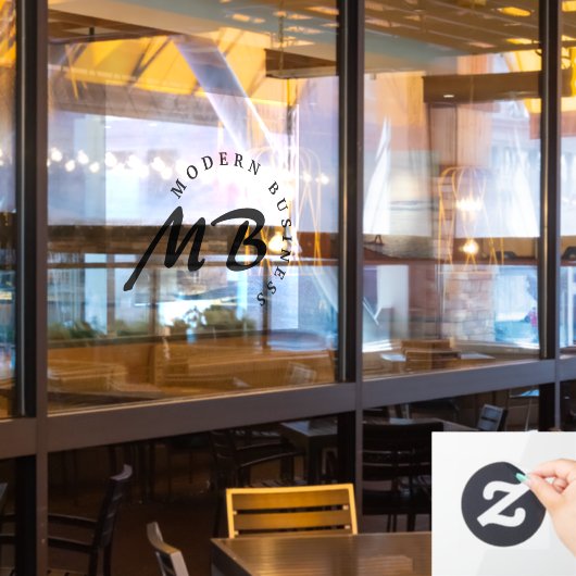 ビジモダンネス会社モノグラム曲線タイポグラフィ ウィンドウサイン (レストラン窓)