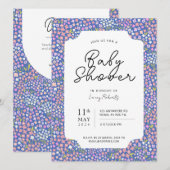 ビジー ディッツィー フローラル ピンクとインディゴ ブルー ベイビー シャワー 招待状 (正面/裏面)