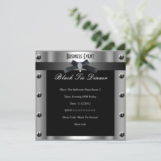 ビジ企業のーフォーマルブラックタイシルバーメタル 招待状 (スタンド正面)