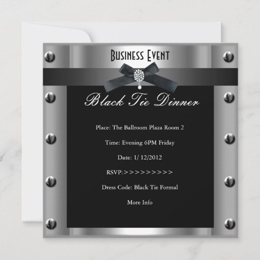 ビジ企業のーフォーマルブラックタイシルバーメタル 招待状 (正面)