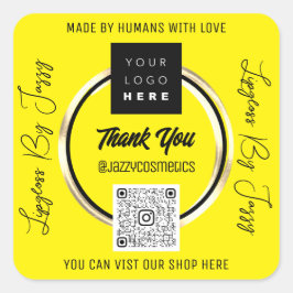 ビジ感謝していネスQRコードのロゴを黄色でスキャン スクエアシール
