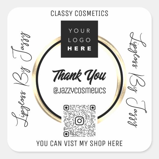 ビジ感謝していネスQRコードロゴのスキャン スクエアシール (正面)