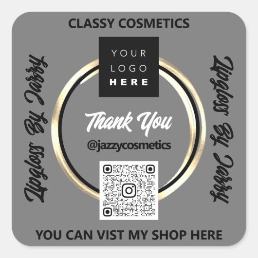 ビジ感謝していネスQRコードロゴゴールデンサークル枠 スクエアシール (正面)