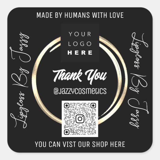 ビジ感謝していネスQRコードロゴスキャンMe白黒 スクエアシール (正面)