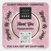 ビジ感謝していネスQRコードロゴバラ赤面グリッター スクエアシール (正面)