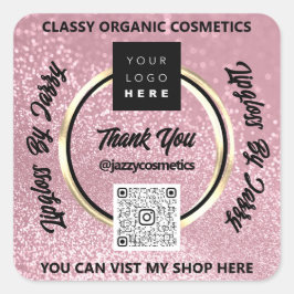 ビジ感謝していネスQRコードロゴバラ赤面グリッター スクエアシール