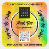 ビジ感謝していネスQRコードロゴホログラフィックイエロー スクエアシール (正面)