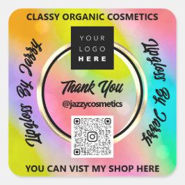 ビジ感謝していネスQRコードロゴホログラフィックレインボー スクエアシール