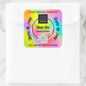 ビジ感謝していネスQRコードロゴホログラフィック金ゴールドピンク スクエアシール (バッグ)