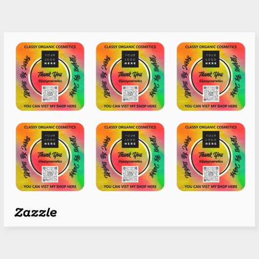 ビジ感謝していネスQRコードロゴホログラフィック金ゴールドフレーム スクエアシール (シート)