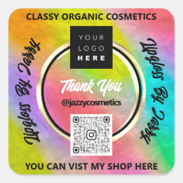 ビジ感謝していネスQRコードロゴレインボーホログラフィック スクエアシール