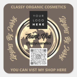 ビジ感謝していネスQRコードロゴ世界地図アースアイボリー スクエアシール