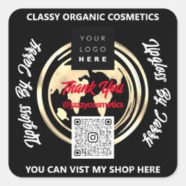 ビジ感謝していネスQRコードロゴ世界地図アース スクエアシール