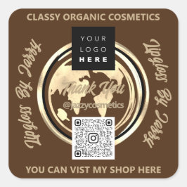 ビジ感謝していネスQRコードロゴ世界地図Earth Brown スクエアシール