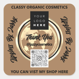 ビジ感謝していネスQRコードロゴ世界地図Earth Brown スクエアシール