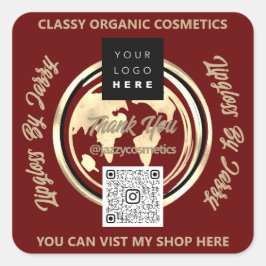 ビジ感謝していネスQRコードロゴ世界地図Earth Burgun スクエアシール