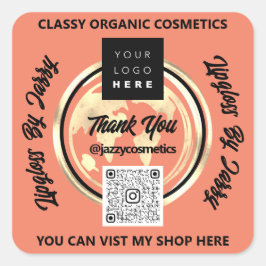 ビジ感謝していネスQRコードロゴ世界地図Earth Coral スクエアシール