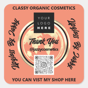 ビジ感謝していネスQRコードロゴ世界地図Earth Coral スクエアシール