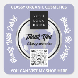 ビジ感謝していネスQRコードロゴ金ゴールドMAPグローブブルー スクエアシール