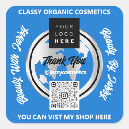 ビジ感謝していネスQRコードロゴ金ゴールドMAPグローブブルー スクエアシール