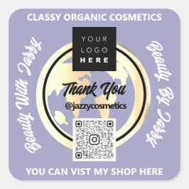 ビジ感謝していネスQRコードロゴ金ゴールドMAPグローブブルー スクエアシール