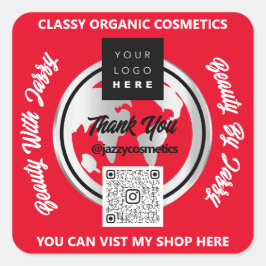 ビジ感謝していネスQRコードロゴ金ゴールドMAPグローブレッド スクエアシール