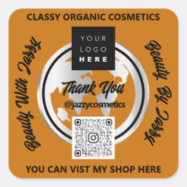 ビジ感謝していネスQRCodeロゴシルバーマップグローブハニー スクエアシール