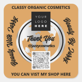 ビジ感謝していネスQRCodeロゴシルバーマップグローブブログ スクエアシール