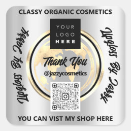 ビジ感謝していネスQRCodeロゴWorld Earth GlobeSilver スクエアシール